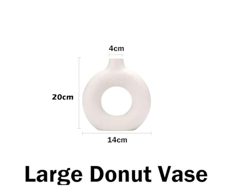 Image of White Donut Vase Hollow Ceramic Vase for Flowers Handmade Minimalist Style Modern Home Decor Round Shape Table Party Living Room Office Bedroom (8 Inch X-Large)