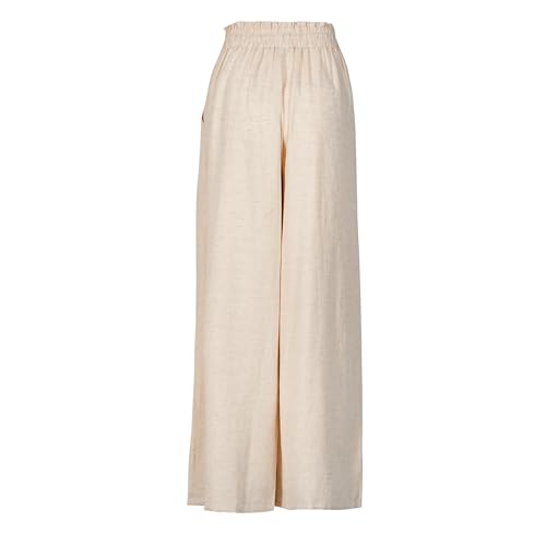 Womens Drawstring Elastic Pant Loose Cotton Linen High Waist Wide Leg Trousers2