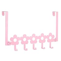 AceOrbit Pink Flower Over The Door Hooks Hanger Wall Mount Towel Hanger Door Holder Organizer 5 Hooks Kawaii Farmhouse Rustic Coquettish Style Decor for Bedroom Bathroom Towel Hat Clothes
