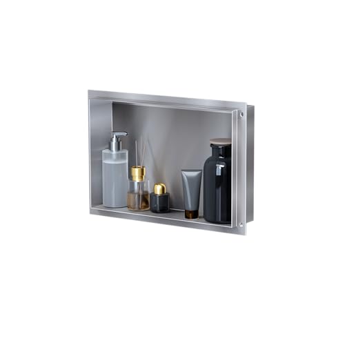 VILSTEIN Wandnische Dusche 30x45 cm [ROSTFREI] - Randlose Duschnische - Wandnische Silber - Einbauregal für Dusche im Unterputz - Randloses Duschregal mitVersenkte Duschnische für das Badezimmer