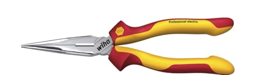 Wiha Flachrundzange Professional electric mit Schneide gerade Form (26720) 160 mm Zange für Elektriker, VDE geprüft, stückgeprüft, stabil und robust
