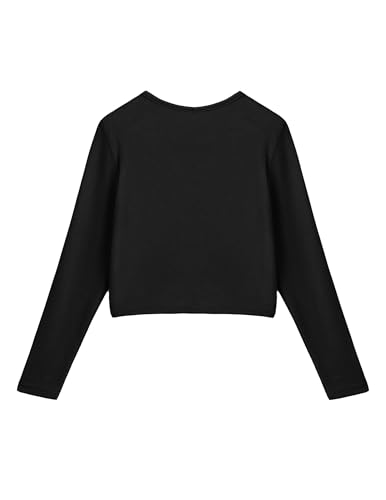 Arshiner Mädchen Bolero mit offener Vorderseite Strickjacke Cardigan für Kinder Strick-Bolero mit Langen Ärmeln und Knopfverschluss Schwarz 140