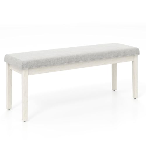 TANGZON 117cm/46Inches Dining Bench, Fabric Upholstered Long Bench with Rubber Wood Frame & Non-slip Foot Pads, Dining Seat Stool for Home Kitchen Living Room Bedroom Hallway (Light Grey)