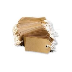 50 Small Brown/Buff (Manilla) Strung 70x35mm Tag/Tie On Luggage Labels