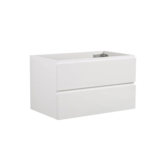 Pre - Assembled Wall - Mount White Cabinet with 2 Drawers, No Basin