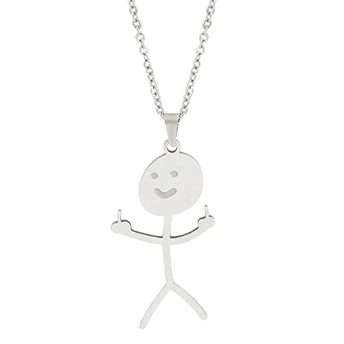 COLORFUL BLING Set Funny Doodle Smile Face Necklace Earrings Chain Link Pendant Necklace Drop Dangle Earrings for Women Men Jewelry Gifts Unique Handmade Aesthetic Trendy Simple-Silver