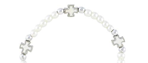 Image of Needzo White Cross Bead First Communion Bracelet, 6 1 /2 Inch
