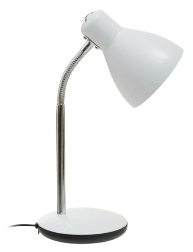 Premier Housewares LED Daylight Desk Lamp White Desk Lamp With Adjustable Chrome Stem and Conical Head Reading Lamp Metal Measuring 16 x 35 x 14 cm
