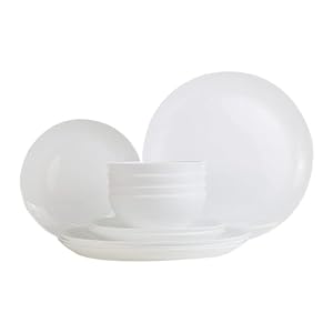 12 Piece Dinnerware Set, Bone China Dish, Round Kitchen, Microwave, Chip Resistant Dishwasher Safe Plates & Bowls Sets, Dinner Set W/Soup Bowls for Everday, Wedding & Thanksgiving (White)