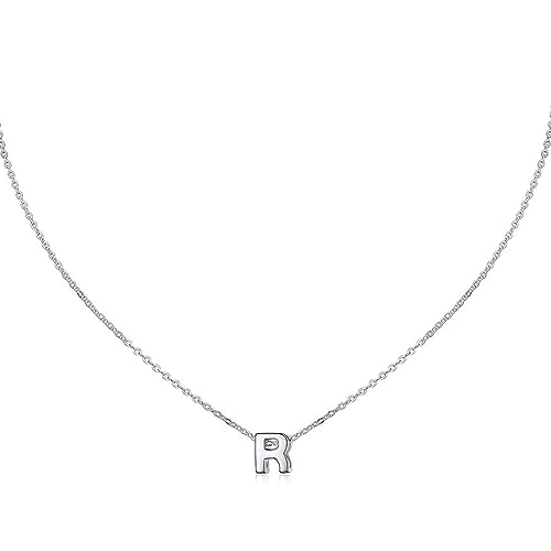 isigno Collar Letra Inicial Mujer Colgante 26 Letras Plata de Acero Inoxidable Mini Alfabeto Joyería Minimalista de Nombres para Madres Niña Parejas, Mejor Amiga,R