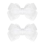 3.5-Inch Organza Hair Bows for Girls - Elegant Sheer Ribbon Alligator Clips for Toddlers, Kids, and Teens - Pack of 2, White