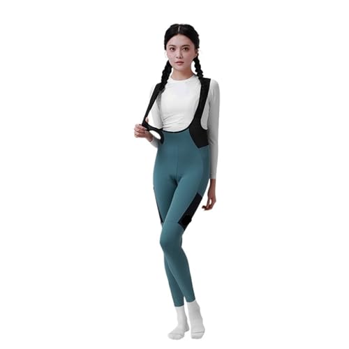 GIYXHU Culotte con Tirantes para Ciclismo Pantalones térmicos con Tirantes de Ciclismo for Mujer, Medias for, Mallas largas Acolchadas Bolsillos, Pantalones(Blue,M)