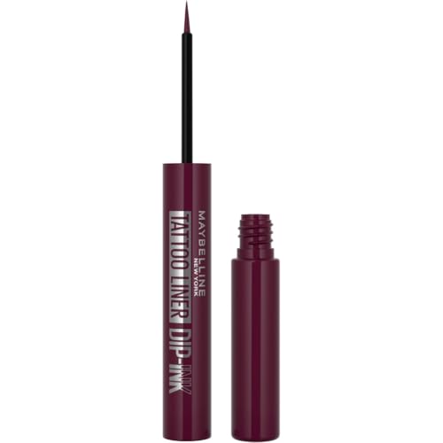 Maybelline New York Eyeliner Liquido, Colore Intenso, Non si Sfalda, Applicatore di Precisione, Formula Waterproof, Tattoo Liner Dip-Ink, Tonalità: Burgundy Boost, 3,5 ml