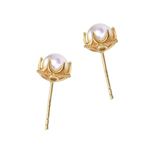 Boucles d'oreilles à clous en or véritable anti-allergie couronne perle