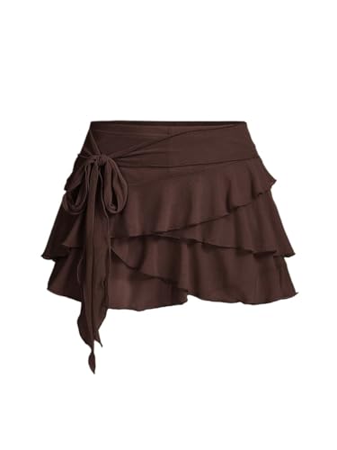 Skirts for Women, Low Waist Ruffle Trim Low Rise Mini Skirt
