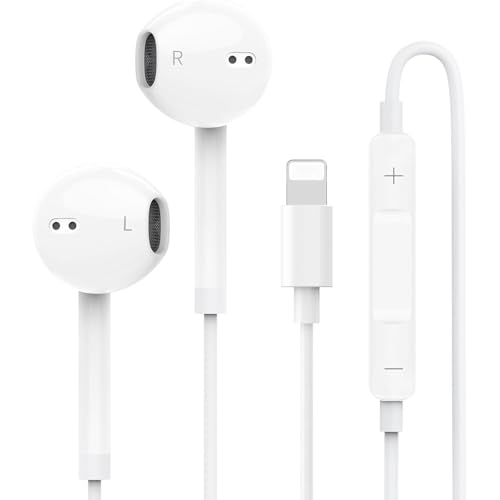 In Ear Kopfhörer für iPhone [MFi-Zertifiziert] Kopfhörer mit Lightning Kabel,Ohrhörer HiFi Audio Stereo mit Mikrofon und Lautstärkeregler,Kompatibel mit iPhone 14/14 Pro/13/12...
