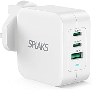 USB C Charger Plug, SPLAKS 100W 3-Port PD Type C Wall Plug Multiple GaN Fast Power Adapter for MacBook Pro/Air, Dell XPS, iPad Mini/Pro, iPhone, Galaxy and more-White