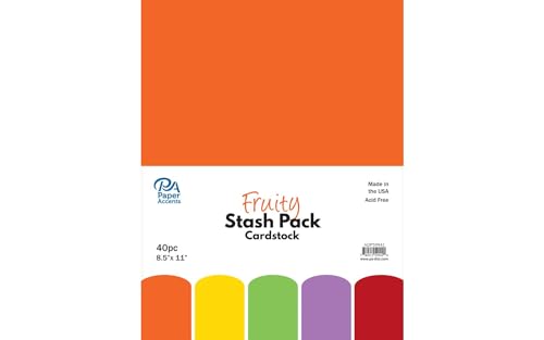 PA Paper Accents Stash Pack Cardstock Pack 8.5" x 11" Fruity, colored cardstock paper for card making, scrapbooking, printing, quilling and crafts, 65lb., 40 pieces