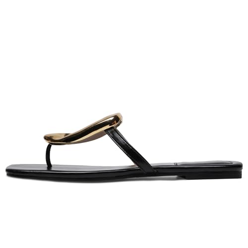 Flip-Flops Sandals for Women Comfortable Open Square Toe Slip on Beach Thong Sandals Casual Fashion Ladies Slipper Dressy Metal Decoration Summer Shoes.3