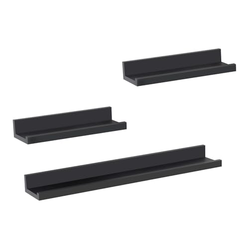 WOLTU Juego de 3 Estantes Pared, Baldas Flotantes de 2 Tamaños, Estantes Flotantes para Fotos y Decoraciones, Estante Colgante para Salón, Dormitorio, Oficina,Negro