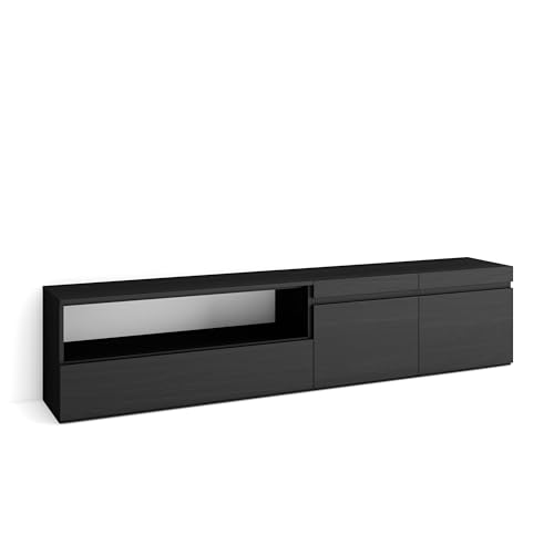 Skraut Home | Mobile TV Soggiorno | Ampio spazio a disposizione | 200x45x35cm | Per TV fino a 80 | Mobile Soggiorno | Stile moderno | Nero
