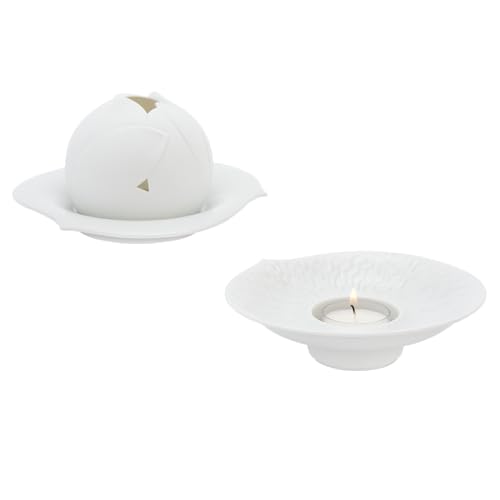 MEISSEN Juego de 2 portavelas de porcelana, color blanco