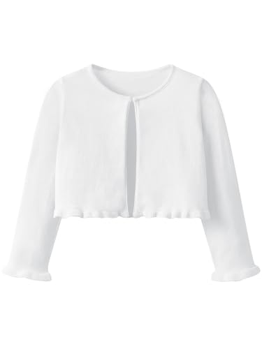 Kefiyis Chaqueta Bolero Niña Cárdigan Punto Manga Larga con Volantes Rebeca Festiva con Botones para Torera Comunion Vestido de Bautizo 110-150 Blanco 150