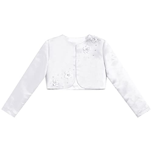 JEATHA Kids Girls Long Sleeves Satin Bolero Shrug Long Sleeve Open Front Cardigan Flower Girl Dress Coat Jacket3