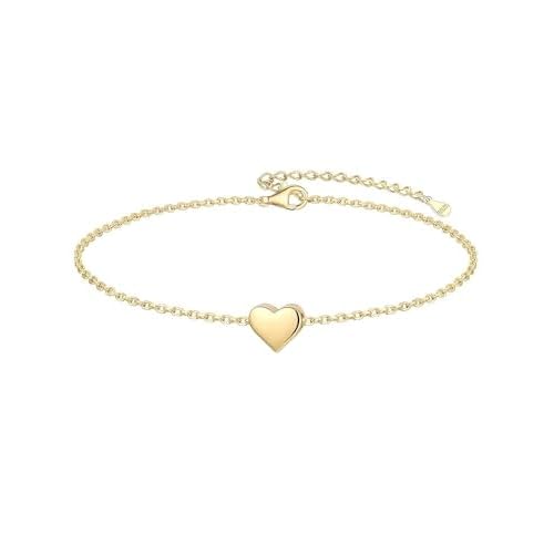 ChicSilver Personalized Tiny Heart/Star/Moon/Dot/Lotus Bracelet, Sterling Silver Dainty Link Chain Bracelet for Women Silver/Gold Plated/Rose Gold Plated 02. Heart-Gold