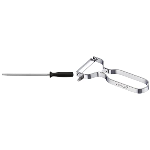 Arcos Serie Chairas, Chaira Afilador Manual de Cuchillos, Cuerpo de Acero al Carbono Cromado de 230 mm, Mango de Polipropileno, Color Negro & Gadgets Profesionales, Color Plata, 110 mm