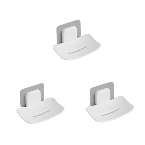 Image of Wall Mounted Soap Dish Holder with Drainage, Self-Adhesive, Multicolour, Rectangular, Plastic, 15x10 cm, Pack of 3
