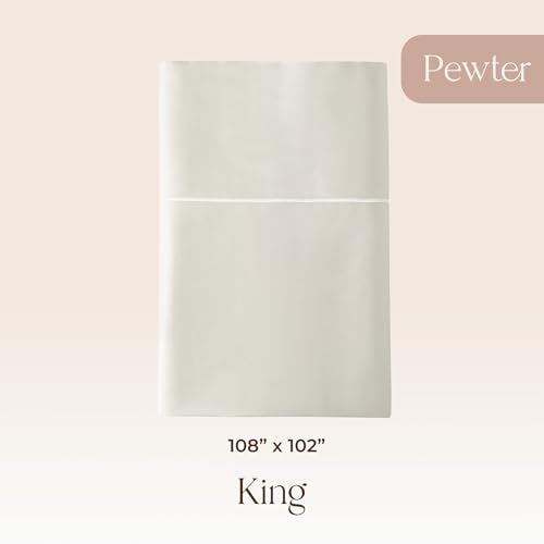 Image of Certified Organic King Flat Sheet Only - 100% Organic Cotton Top Sheet with Luxurious Soft and Breathable 300 Thread Count Sateen Weave Finish - GOTS & Fairtrade Certified (Pewter, King)