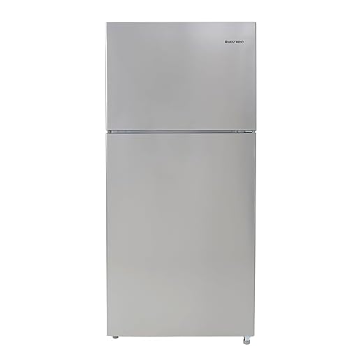 West Bend Apartment Refrigerator Freestanding Dual Door Design Fridge with Top Freezer, Adjustable Electronic Control and Frost Free Defrost, for Condo, House, Small Kitchen Use, 18-Cu.Ft, Metallic