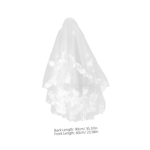 Velo de novia blanco de doble capa con flores y perlas 2