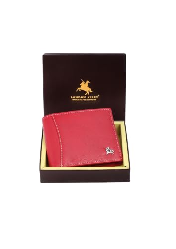 Image of LONDON ALLEY Slavia Red Leather Wallet for Men, 6 Card Slot | RFID Protected