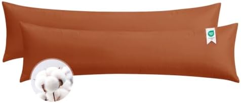 Aisbo Seitenschläferkissen Bezug 40 x 145 Baumwolle 2er Set Orange Gebrannt - weiche Kissenbezug 40x145 mit Reißverschluss, 40x145cm Pillow Cover Pillowcase