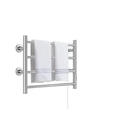 Towel Warmer 4 Bars Wall Mounted Heated Towel Racks for Bathroom Plug-in/Hardwired, Stainless Steel Hot Towel Rack with Timer Brushed Silver…