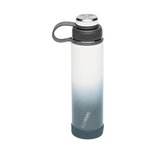 EcoVessel Stainless Steel Water Bottle with Insulated Dual Lid, Insulated Water Bottle with Strainer and Silicone Bottle Bumper, Coffee Mug (Winter Storm, 24 oz)