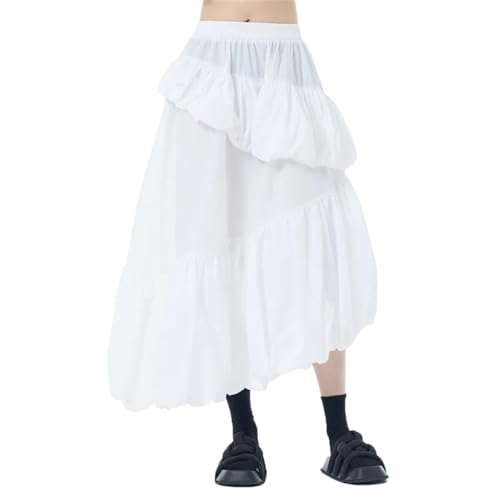 Women's Vintage Maxi Skirt Party Asymmetry Hem Patchwork Layered High-Waisted Solid Long Skirts