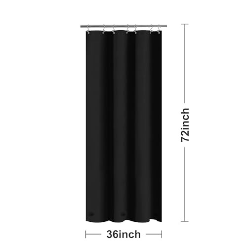 Image of Barossa Design Black Stall Shower Curtain Liner 36 inch W x 72 inch H - Waterproof PEVA Plastic Shower Liner for Small Bathroom Stall, Lightweight Bath Curtain with 3 Magnets & Metal Grommets - Black