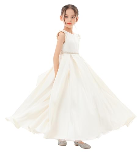 ekidsbridal Satin V-Back Flower Girl Dresses with Rhinestone Dance Recital Gown 3263