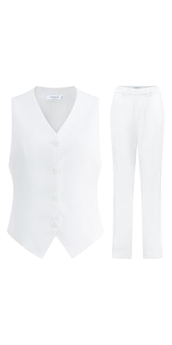Effortless Elegance – Women's 2-Piece Business Suit, Sleeveless Vest, V Neck & High-Waisted Pants