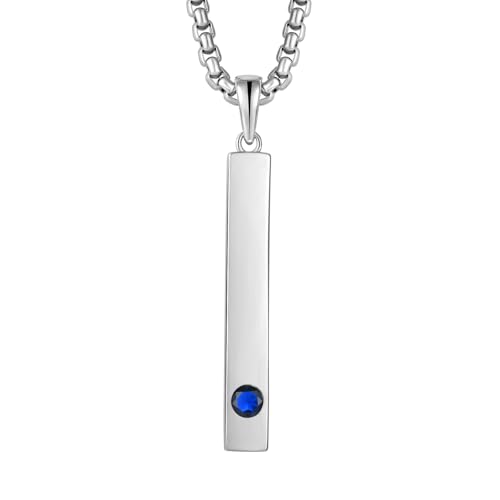 925 Sterling Silver Birthstone Bar Necklace for Womens Mens, 24