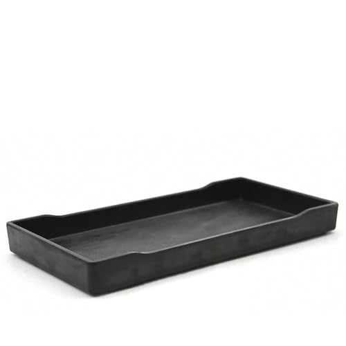 OMEM Reptile Bowl Large Food and Water Dish Enough Space Also Fit for Bath Simulated Wood Grain Surface (S, Black)