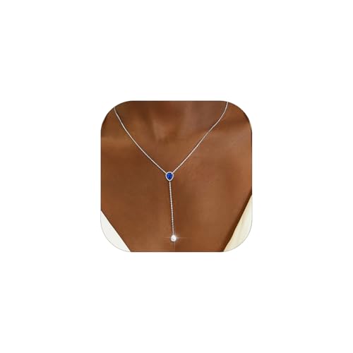 FOCALOOK 925 Sterling Silver Birthstone Long Pendant Necklace 16