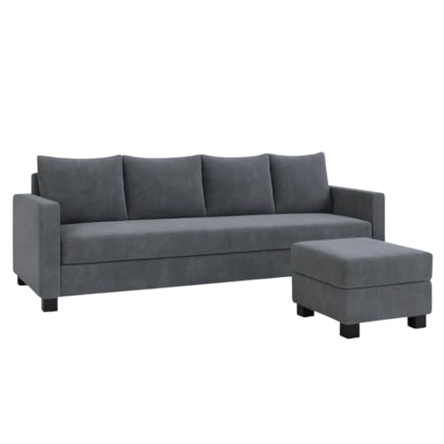 Image of FURNY Premium Regold Fabric 5 Seater L Shape Sofa Set 4 Seater Modern Sofa Set & Ottoman for Living Room (Dark Grey Color) | Durable Comfort | Modern Design | Ideal for Living Room