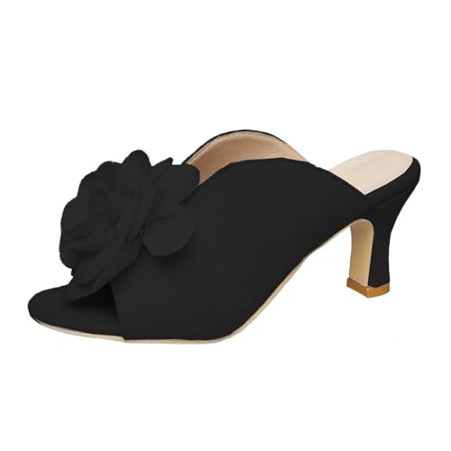 Sandales à talon haut confortables et élégantes à motif floral noir 40