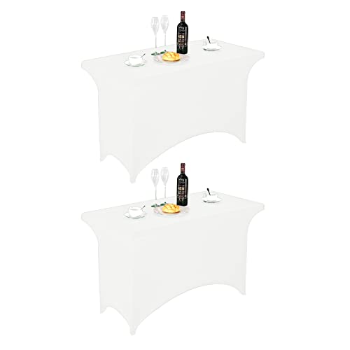 Image of FORLIFE 2Pack Spandex Table Covers,Fitted Tablecloth for Rectangular Tables, Stretch Patio Table Covers, Universal Spandex Table Cover for Wedding, Banquet, Party (4ft, White)