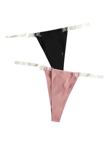 Image of GORGLITTER Women's 2 Piece No Show Underwear G String Thongs Clear Strap Invisible Seamless See Through Underwear Panties