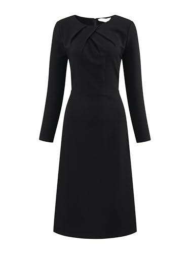 Women's Winter Dress Funeral A-Line Midi Long Sleeve Dress